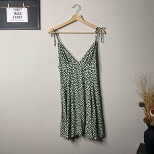 Reformation Mini Dress Green Floral Print Tie Shoulder Size 8